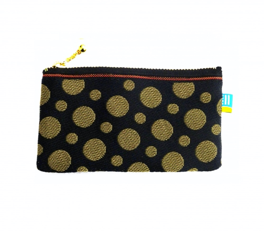 ZIP小銭入れ(大小水玉)/黒×金